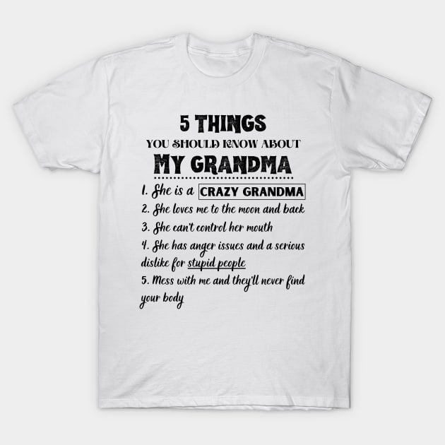 5 Things You Should Known About My Grandma Funny T-Shirt by JustBeSatisfied